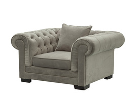 Chesterfield Classic fauteuil van fluweel in lichtgrijs, 118x96x77 cm