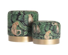 Set van 2 poefs Wild Cat goudkleurig