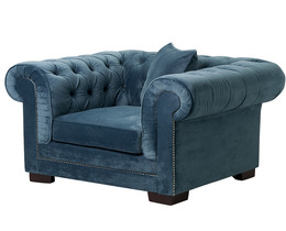 Chesterfield Classic fauteuil van fluweel in de kleur Midnight, 118x96x77 cm