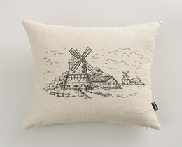 Kussenhoes voor kussen met afbeelding van een windmolen op het platteland, 45x45 cm