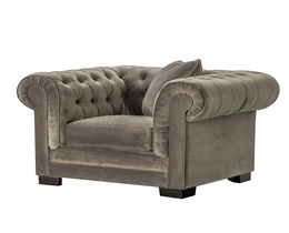 Chesterfield Classic fauteuil van fluweel in grijs, 118x96x77 cm